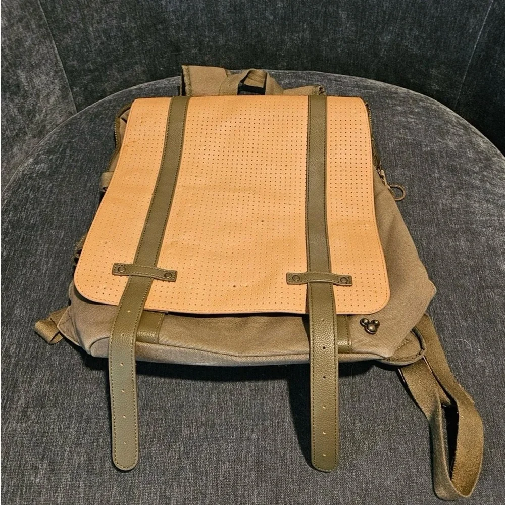 Disney Olive Canvas Backpack with Tan Perforated Flap